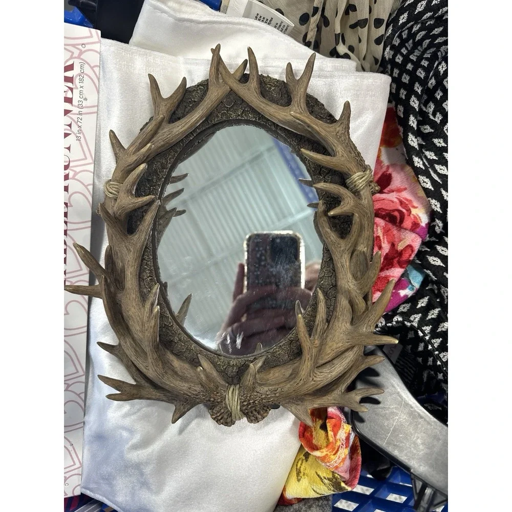 Deer Antler Mirror Wall Decor Rustic Farmhouse Cabin